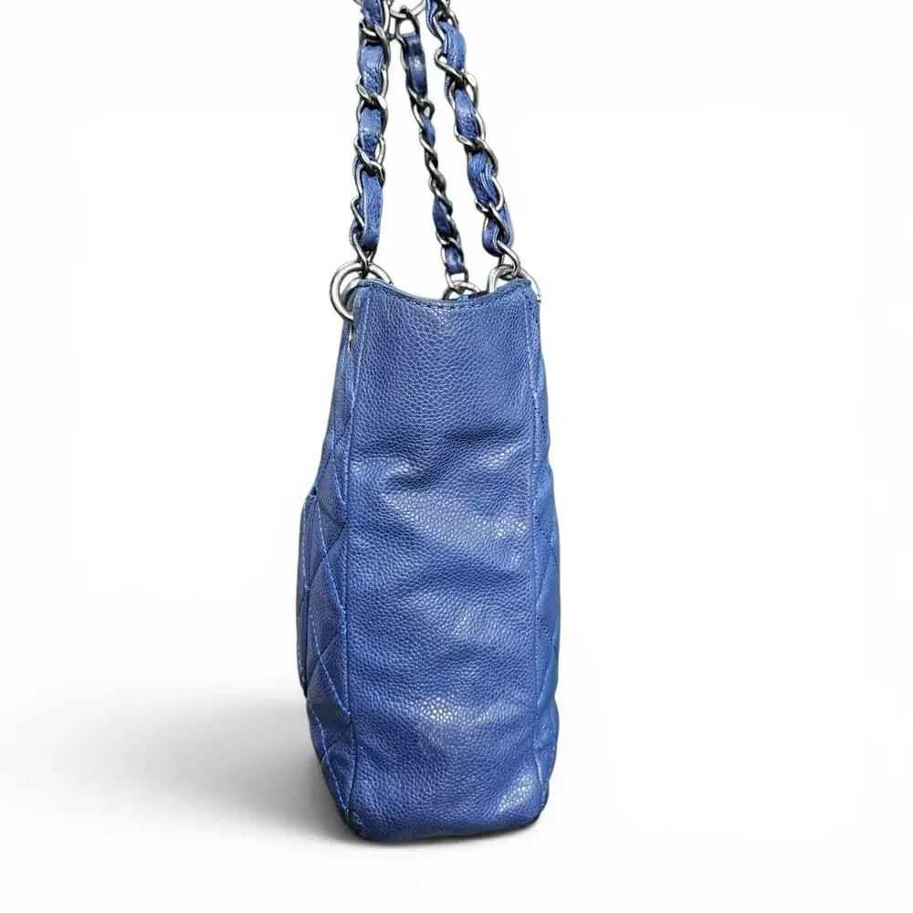Vintage Chanel Caviar Petite Shopping Tote Blue Quilted